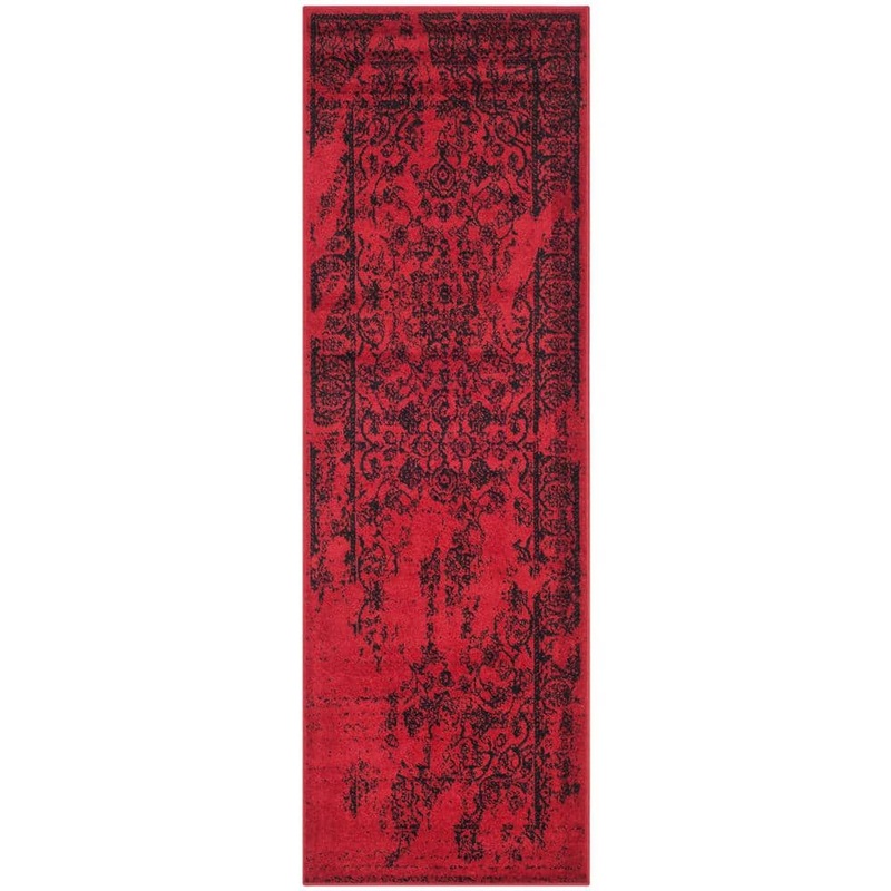 SAFAVIEH Adirondack Red/Black 3 ft. x 12 ft. Border Floral Runner Rug ADR101F-212