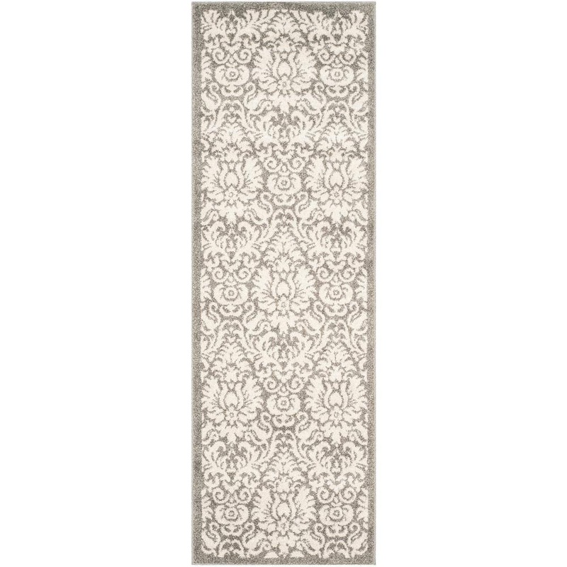 SAFAVIEH Amherst Dark Gray/Beige 2 ft. x 13 ft. Border Runner Rug AMT427R-213