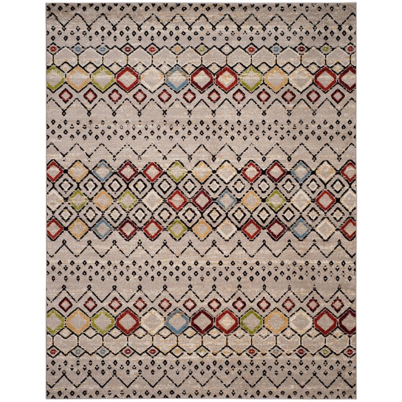 SAFAVIEH Amsterdam Light Gray/Multi 12 ft. x 18 ft. Multi-Diamonds Chevron Area Rug AMS108G-1218
