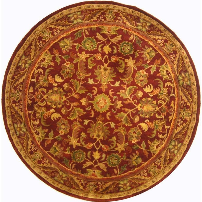 SAFAVIEH Antiquity Wine/Gold 4 ft. x 4 ft. Round Floral Solid Border Area Rug AT52B-4R