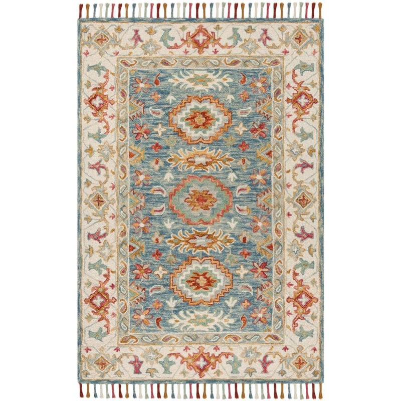 SAFAVIEH Aspen Blue/Ivory 9 ft. x 12 ft. Border Area Rug APN117M-9