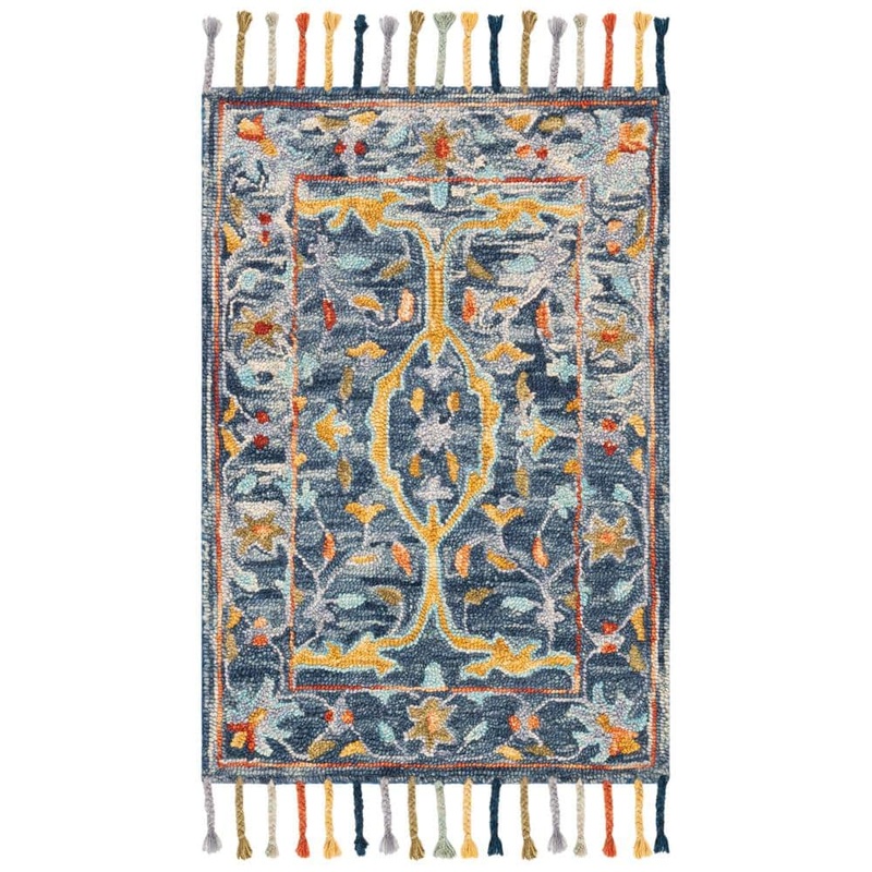 SAFAVIEH Aspen Blue/Rust Doormat 2 ft. x 3 ft. Border Floral Area Rug APN116M-2