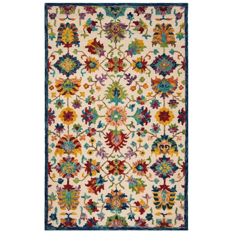 SAFAVIEH Aspen Ivory/Blue 8 ft. x 10 ft. Floral Area Rug APN509A-8
