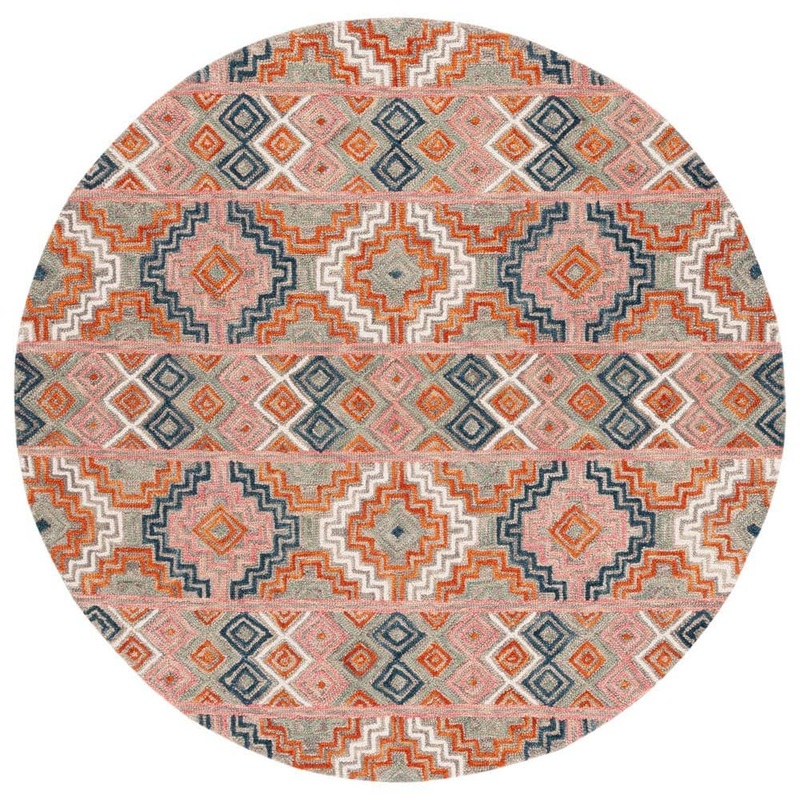 SAFAVIEH Aspen Orange/Fuchsia  6 ft. x 6 ft. Geometric Diamond Round Area Rug APN279P-6R