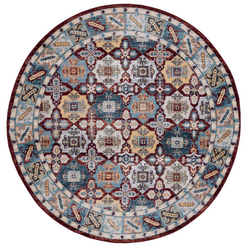SAFAVIEH Bayside Blue/Red 7 ft. x 7 ft. Machine Washable Border Plaid Round Area Rug BAY102M-7R