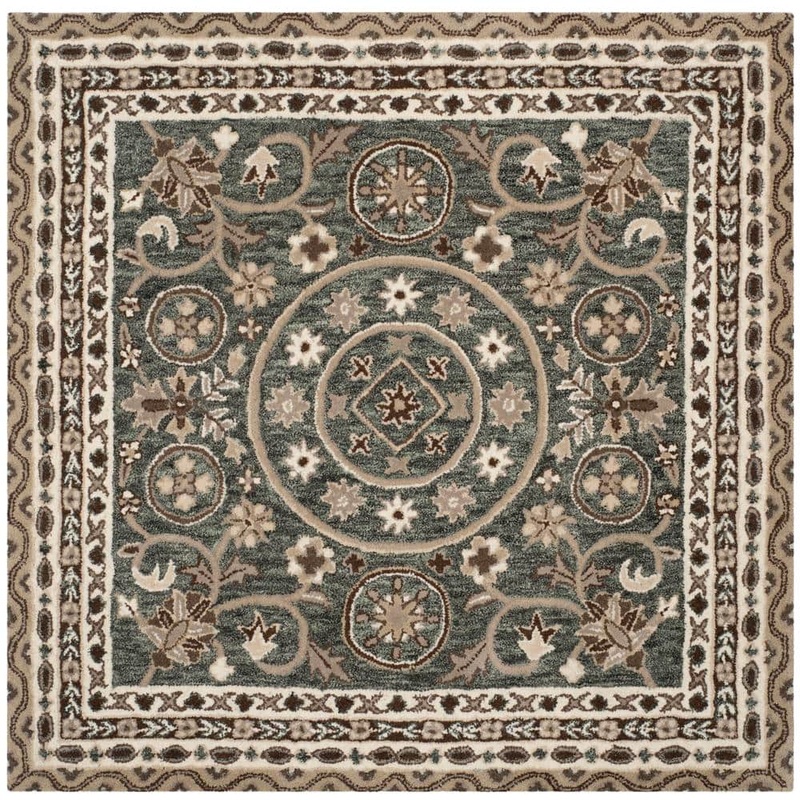 SAFAVIEH Bella Gray/Taupe 5 ft. x 5 ft. Square Border Area Rug BEL674A-5SQ