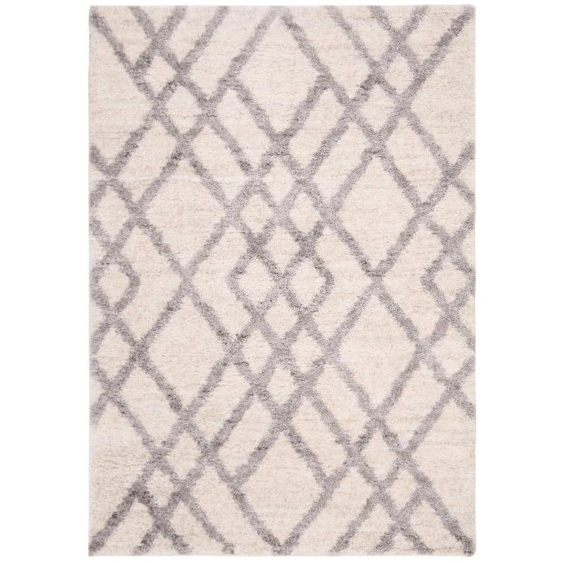 SAFAVIEH Berber Shag Cream/Gray 5 ft. x 7 ft. Diamond Geometric Area Rug BER214A-57