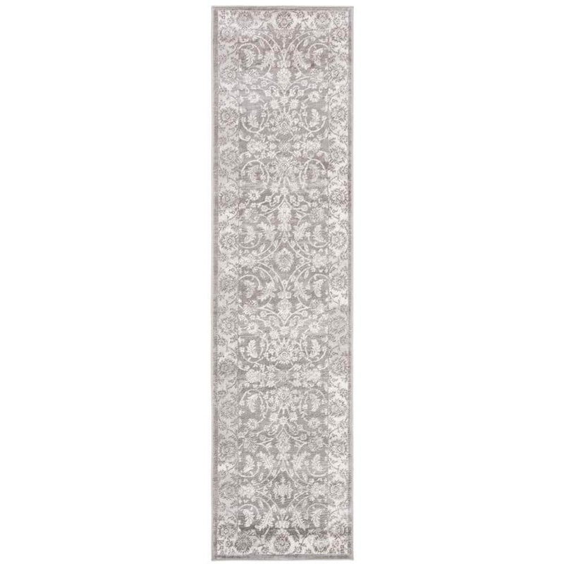 SAFAVIEH Brentwood Cream/Gray 2 ft. x 8 ft. Floral Border Runner Rug BNT844B-28