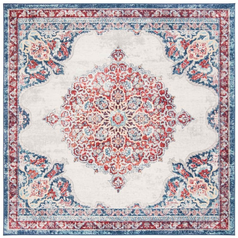 SAFAVIEH Brentwood Ivory/Red 7 ft. x 7 ft. Square Border Area Rug BNT867A-7SQ