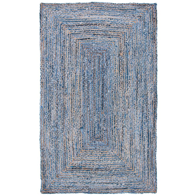 SAFAVIEH Cape Cod Blue/Natural 5 ft. x 8 ft. Striped Border Area Rug CAP202M-5