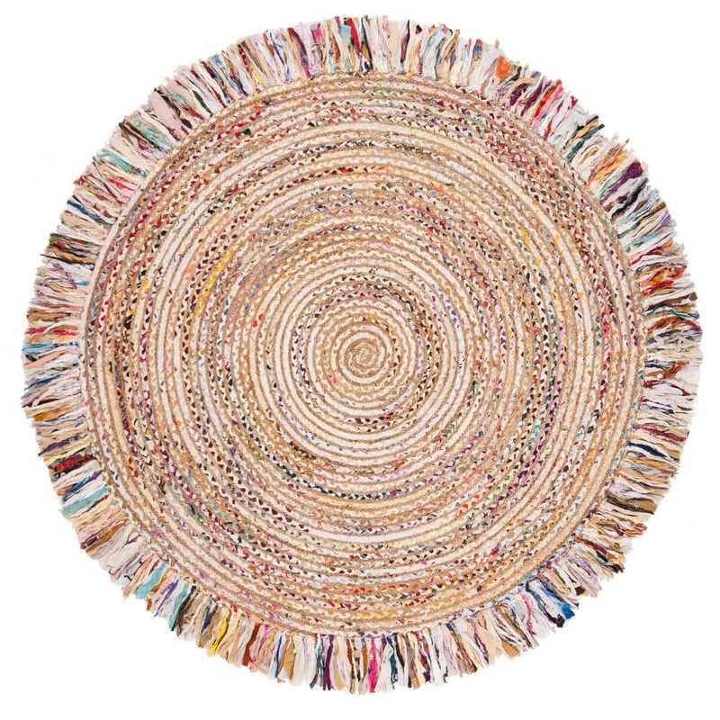 SAFAVIEH Cape Cod Ivory/Light Beige 9 ft. x 9 ft. Striped Gradient Geometric Round Area Rug CAP206B-9R