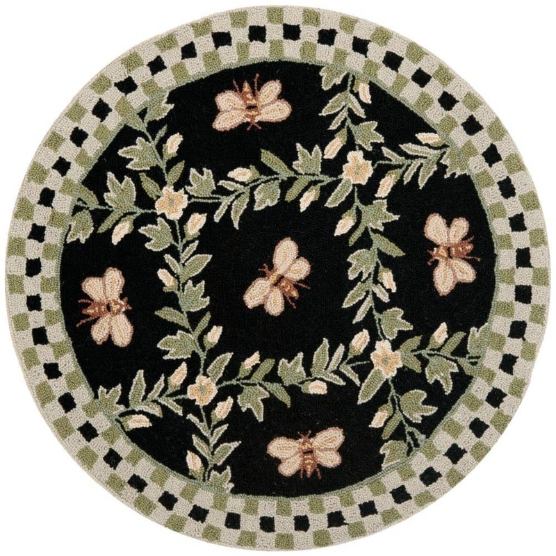 SAFAVIEH Chelsea Black 4 ft. x 4 ft. Round Diamond Floral Border Area Rug HK55B-4R