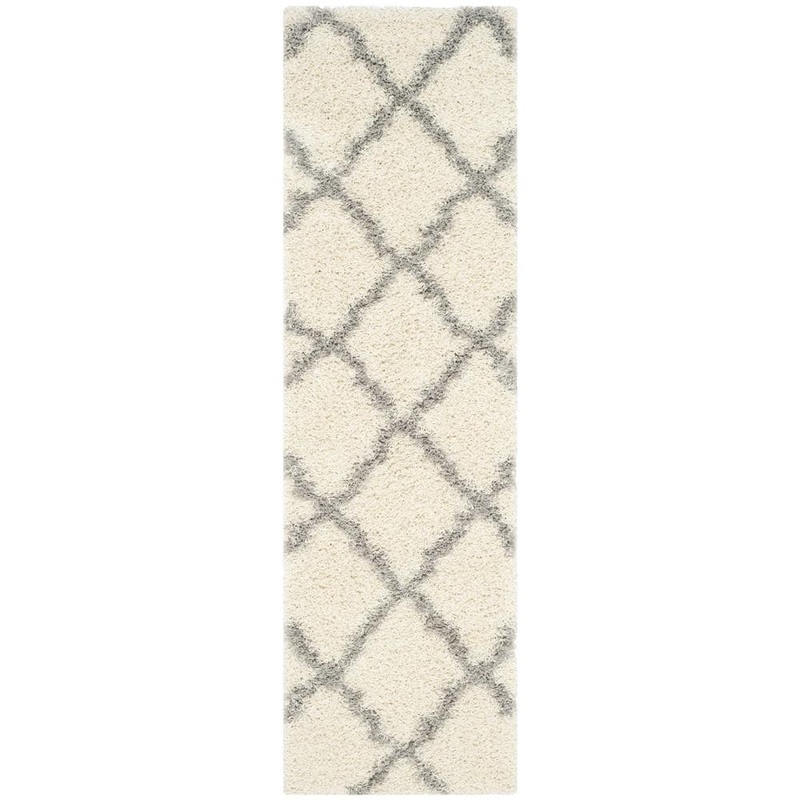 SAFAVIEH Dallas Shag Ivory/Gray 2 ft. x 10 ft. Geometric Diamond Trellis Runner Rug SGD257F-210