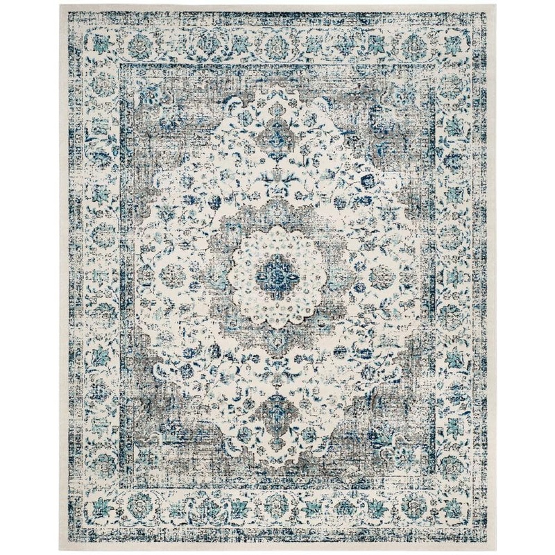 SAFAVIEH Evoke Ivory/Gray 12 ft. x 18 ft. Distressed Border Medallion Area Rug EVK220D-1218