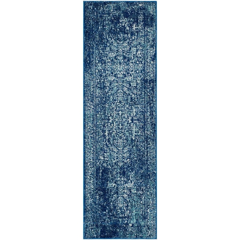 SAFAVIEH Evoke Navy/Ivory 2 ft. x 17 ft. Distressed Border Medallion Runner Rug EVK256A-217