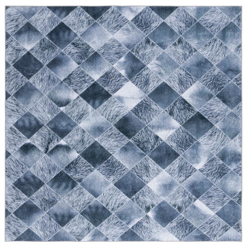 SAFAVIEH Faux Hide Gray/Dark Gray 6 ft. x 6 ft. Machine Washable Plaid Solid Color Square Area Rug FAH550G-6SQ