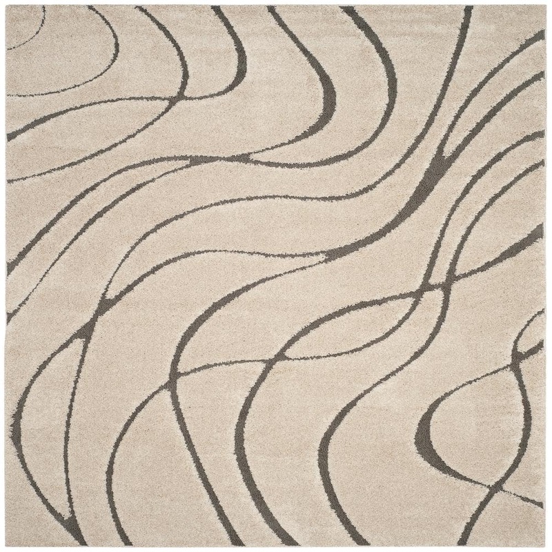 SAFAVIEH Florida Shag Cream/Gray 9 ft. x 9 ft. Square Solid Area Rug SG471-1180-9SQ