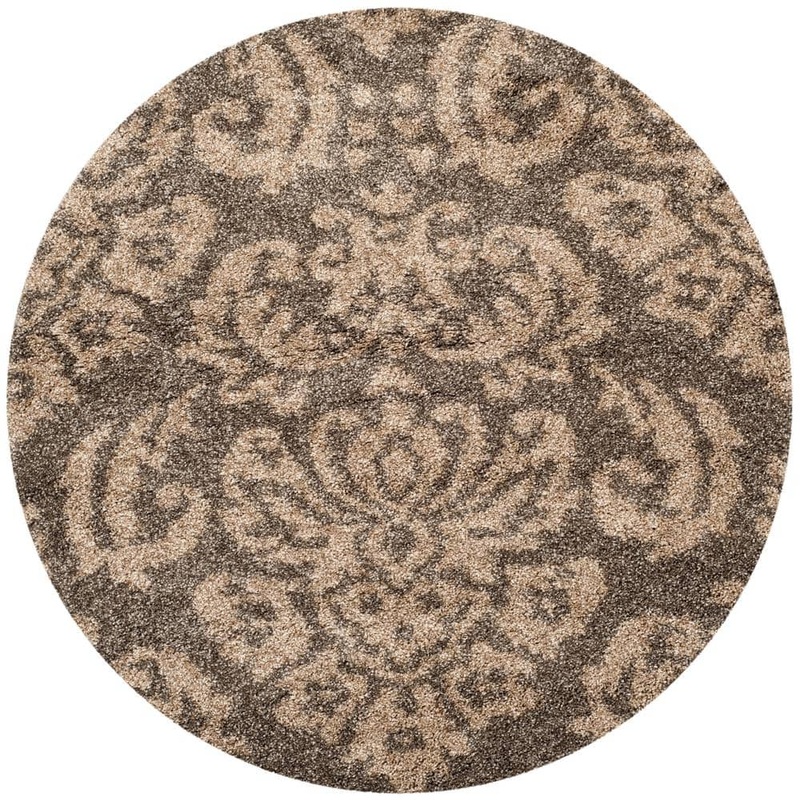 SAFAVIEH Florida Shag Smoke/Beige 4 ft. x 4 ft. Round Medallion Floral Area Rug SG460-7913-4R