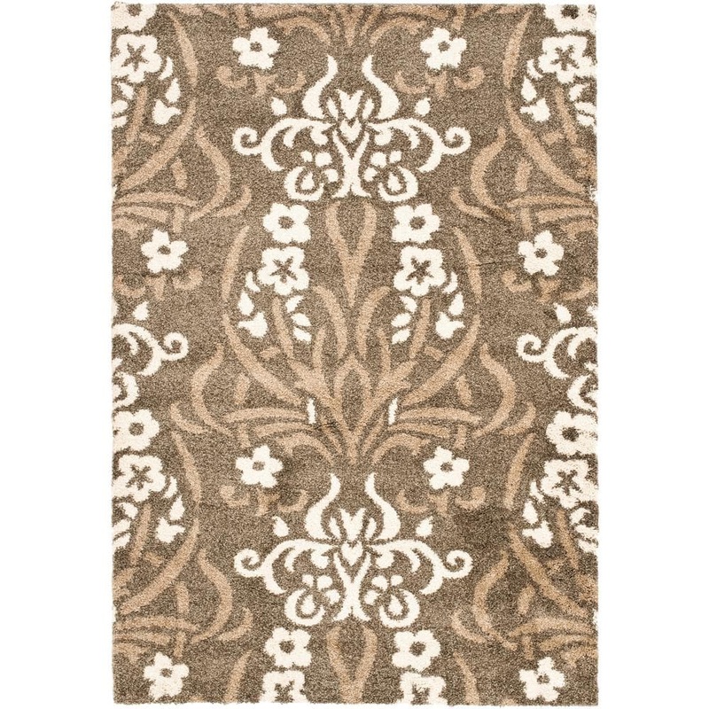 SAFAVIEH Florida Shag Smoke/Beige 4 ft. x 6 ft. Antique Floral Area Rug SG457-7913-4