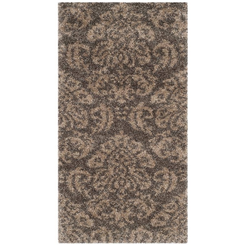 SAFAVIEH Florida Shag Smoke/Beige Doormat 3 ft. x 5 ft. Floral Medallion Area Rug SG460-7913-3