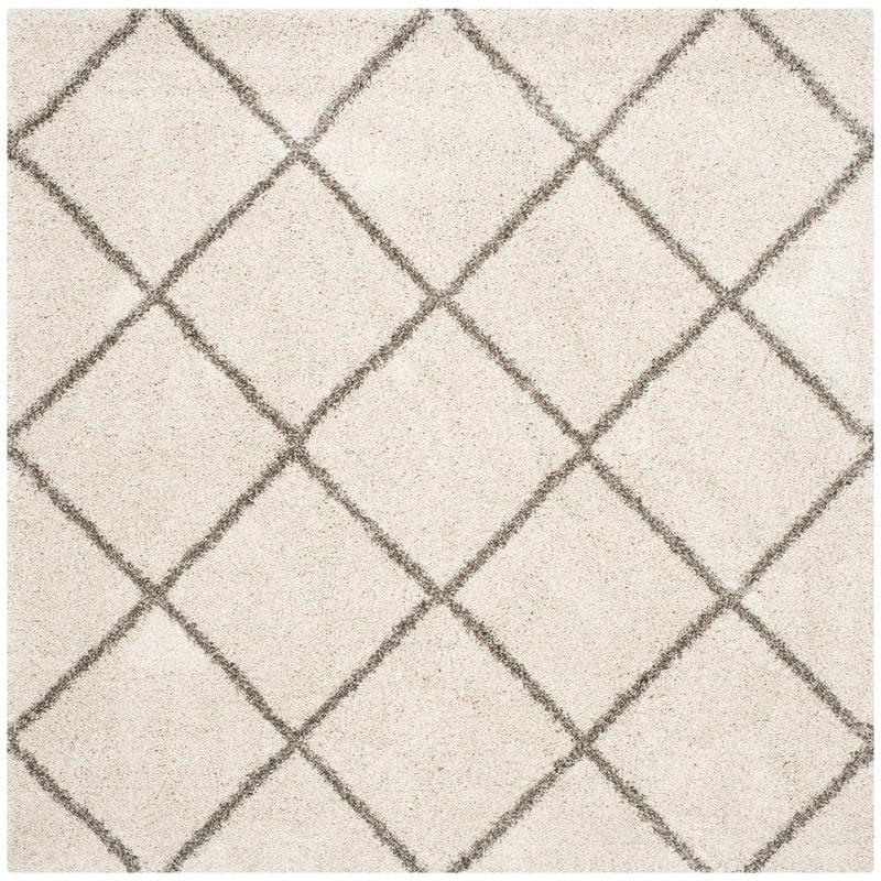SAFAVIEH Hudson Shag Ivory/Gray 9 ft. x 9 ft. Square Diamonds Geometric Area Rug SGH281A-9SQ
