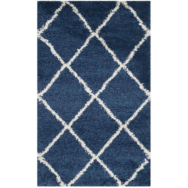 SAFAVIEH Hudson Shag Navy/Ivory Doormat 3 ft. x 5 ft. Geometric Diamonds Area Rug SGH281C-3