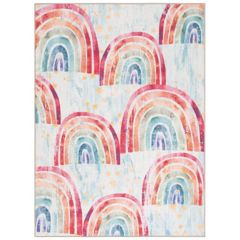 SAFAVIEH Kids Playhouse Blue/Ivory 7 ft. x 9 ft. Machine Washable Distressed Novelty Area Rug KPH252M-6