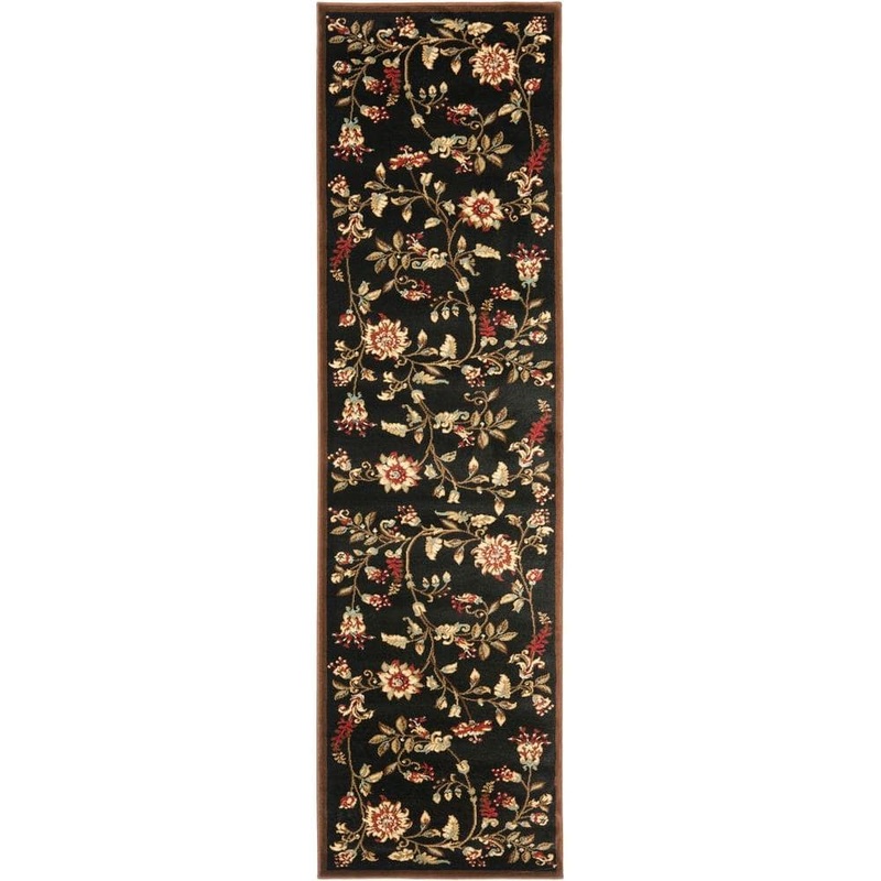 SAFAVIEH Lyndhurst Black/Multi 2 ft. x 8 ft. Border Floral Runner Rug LNH552-9091-28