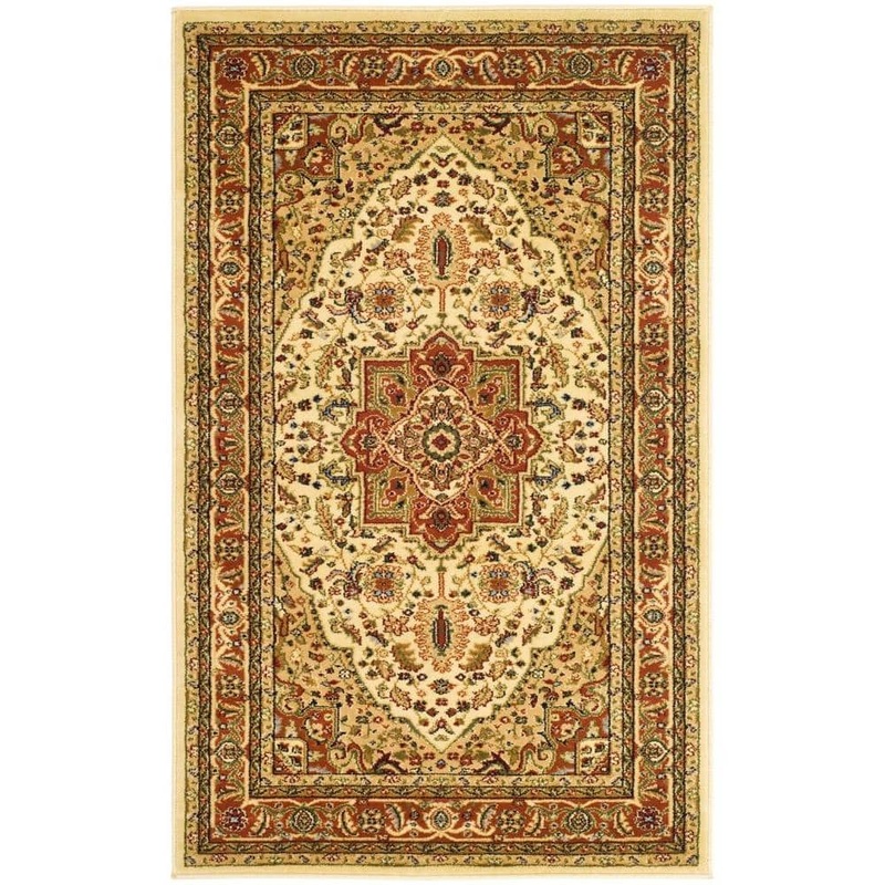 SAFAVIEH Lyndhurst Ivory/Rust 4 ft. x 6 ft. Floral Border Medallion Area Rug LNH330R-4