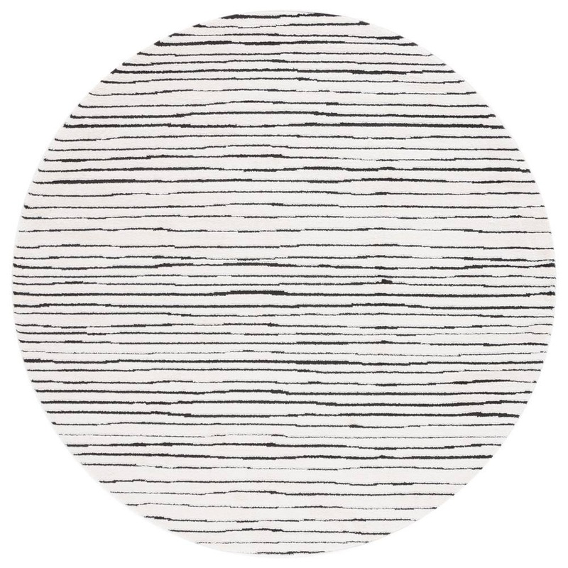 SAFAVIEH Melody Ivory/Black 7 ft. x 7 ft. Striped Round Area Rug MEL118A-7R