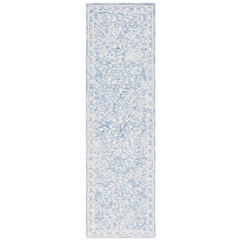 SAFAVIEH Micro-Loop Blue/Ivory 2 ft. x 7 ft. Trellis Floral Runner Rug MLP510M-27