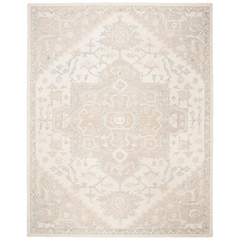 SAFAVIEH Micro-Loop Ivory/Beige 11 ft. x 15 ft. Floral Medallion Area Rug MLP503B-1115