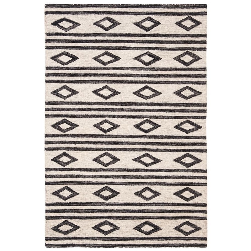 SAFAVIEH Micro-Loop Ivory/Charcoal Doormat 2 ft. x 3 ft. Striped Diamonds Area Rug MLP153A-2