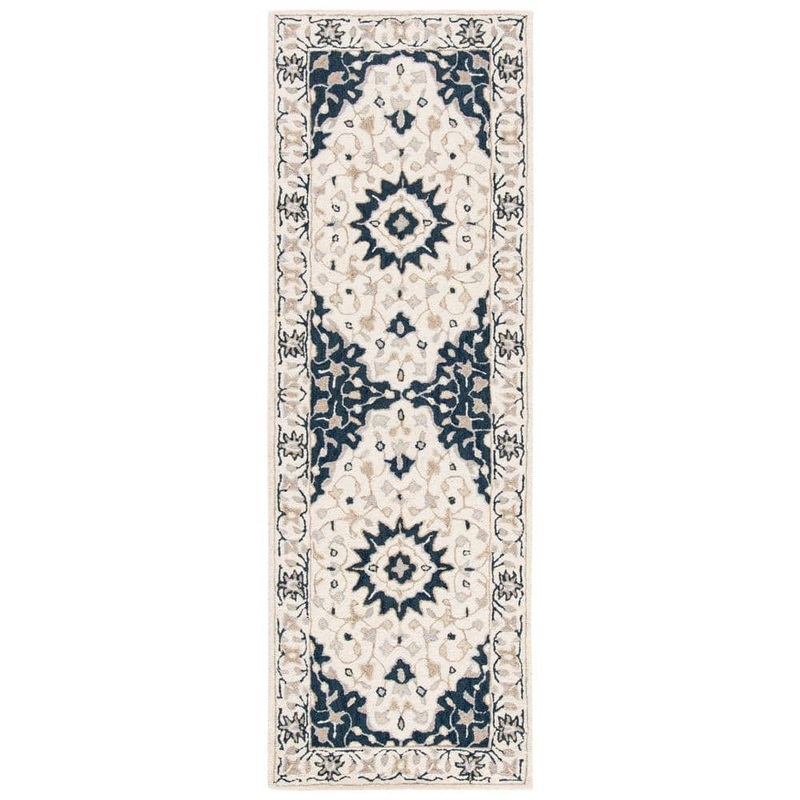 SAFAVIEH Micro-Loop Ivory/Navy 2 ft. x 7 ft. Geometric Runner Rug MLP508A-27
