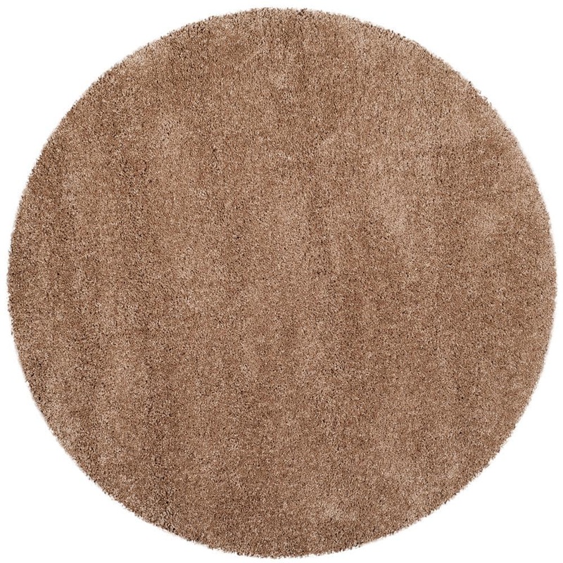 SAFAVIEH Milan Shag 5 ft. x 5 ft. Dark Beige Round Solid Area Rug SG180-1414-5R