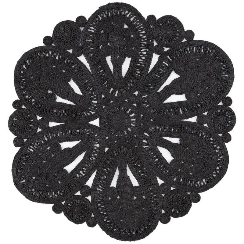 SAFAVIEH Natural Fiber Black 8 ft. x 8 ft. Woven Floral Round Area Rug NF360D-8R