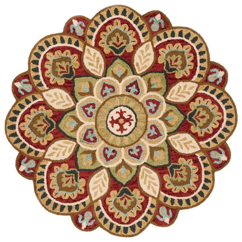 SAFAVIEH Novelty Red/Taupe 9 ft. x 9 ft. Medallion Floral Round Area Rug NOV604Q-9R