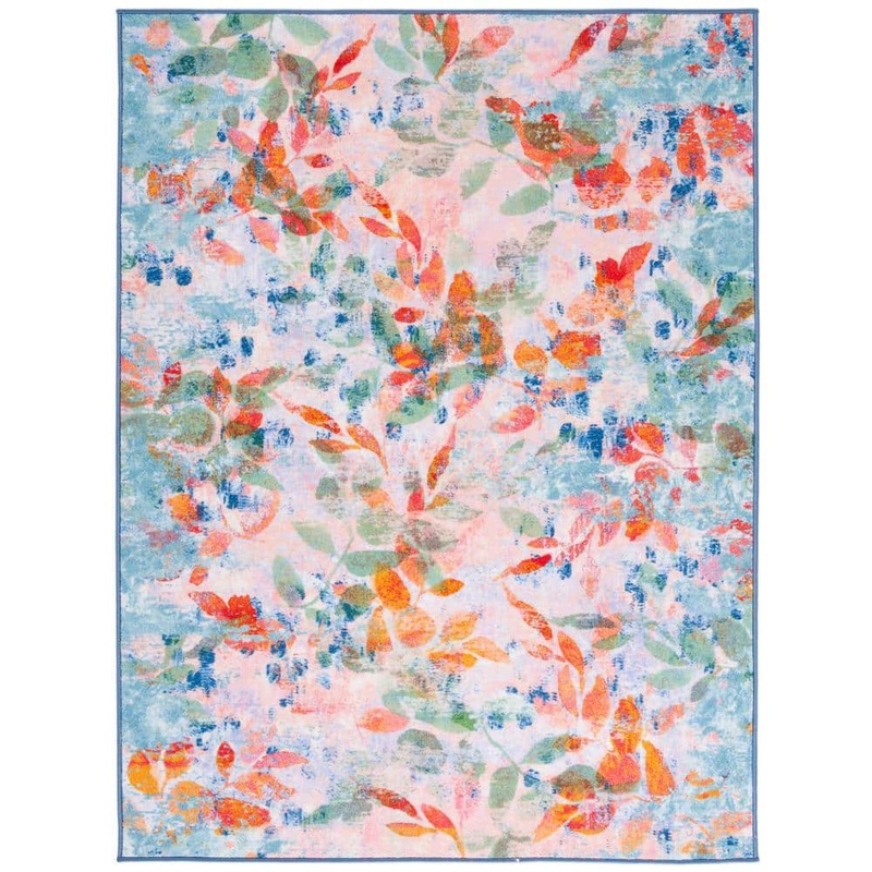 SAFAVIEH Paint Brush Blush Pink/Green 5 ft. x 8 ft. Machine Washable Gradient Floral Area Rug PTB158U-5