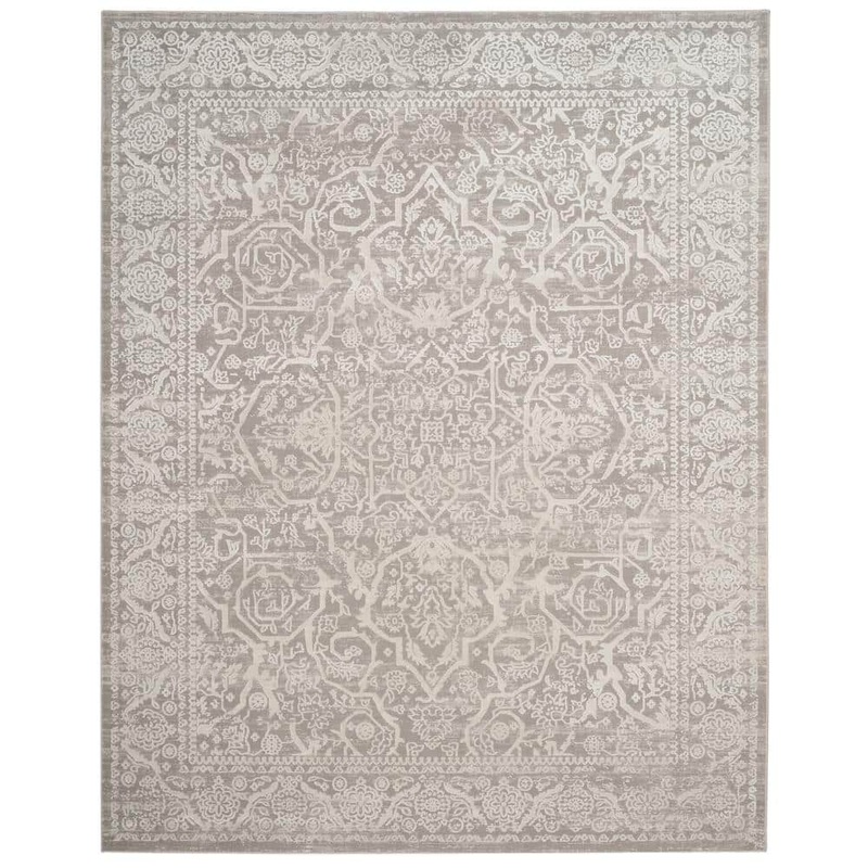 SAFAVIEH Princeton Gray/Beige 9 ft. x 12 ft. Floral Border Area Rug PRN714G-9