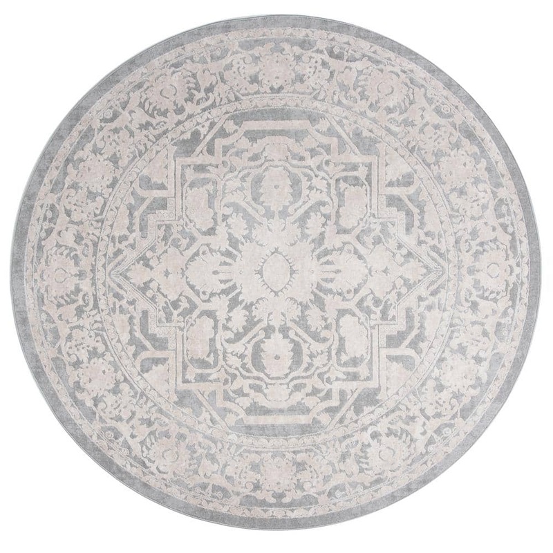 SAFAVIEH Reflection Light Gray/Cream 5 ft. x 5 ft. Border Floral Round Area Rug RFT665C-5R