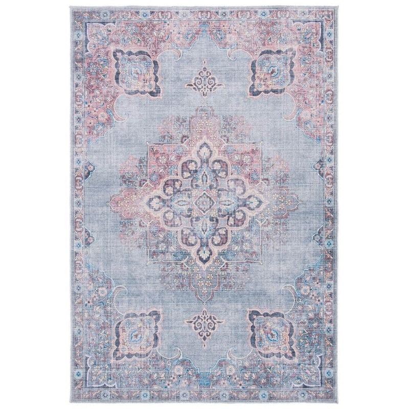 SAFAVIEH Serapi Ivory/Blue 8 ft. x 10 ft. Machine Washable Geometric Distressed Area Rug SEP580A-8