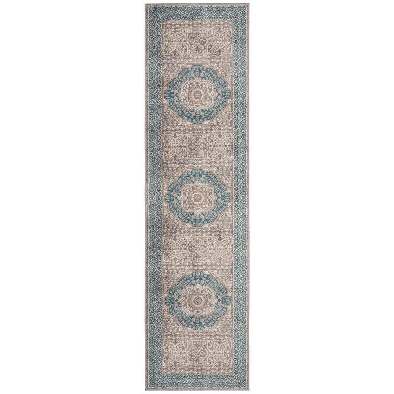 SAFAVIEH Sofia Light Gray/Blue 2 ft. x 20 ft. Border Runner Rug SOF365A-220