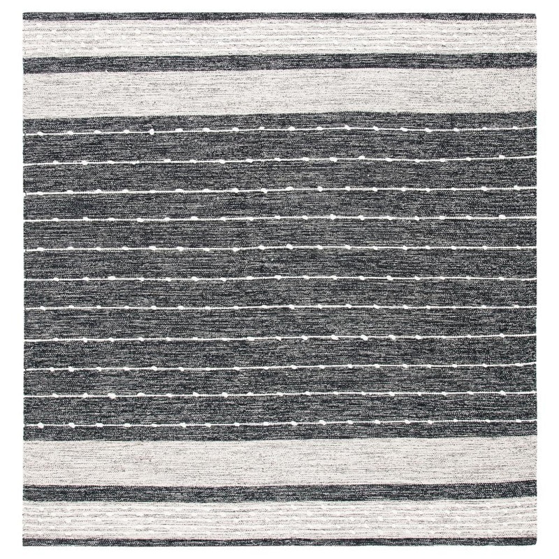 SAFAVIEH Striped Kilim Black Ivory 7 ft. x 7 ft. Striped Square Area Rug STK509Z-7SQ