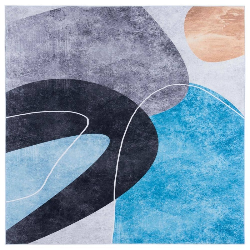 SAFAVIEH Tacoma Dark Gray/Turquoise 6 ft. x 6 ft. Machine Washable Abstract Square Area Rug TAC837G-6SQ