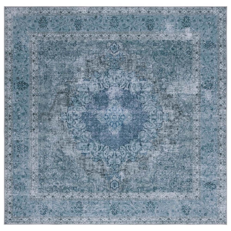 SAFAVIEH Tucson Blue/Gray 6 ft. x 6 ft. Machine Washable Border Floral Medallion Square Area Rug TSN190X-6SQ
