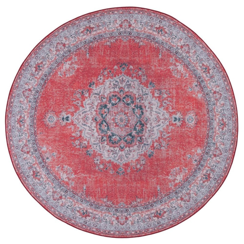 SAFAVIEH Tucson Red/Beige 6 ft. x 6 ft. Machine Washable Floral Border Round Area Rug TSN140Q-6R