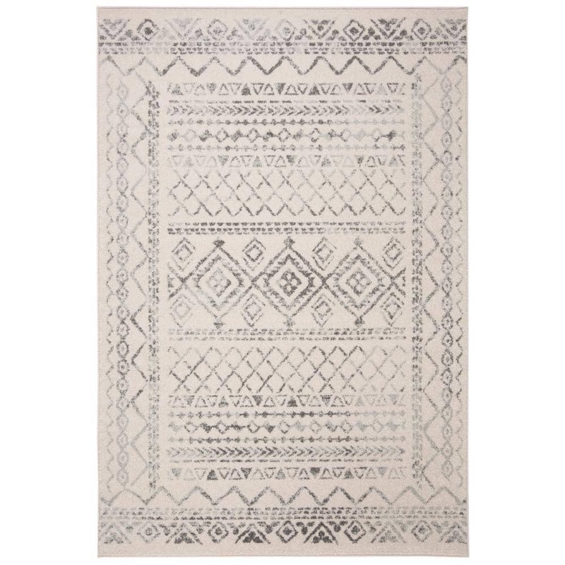 SAFAVIEH Tulum Ivory/Gray 4 ft. x 6 ft. Border Tribal Distressed Area Rug TUL268A-4