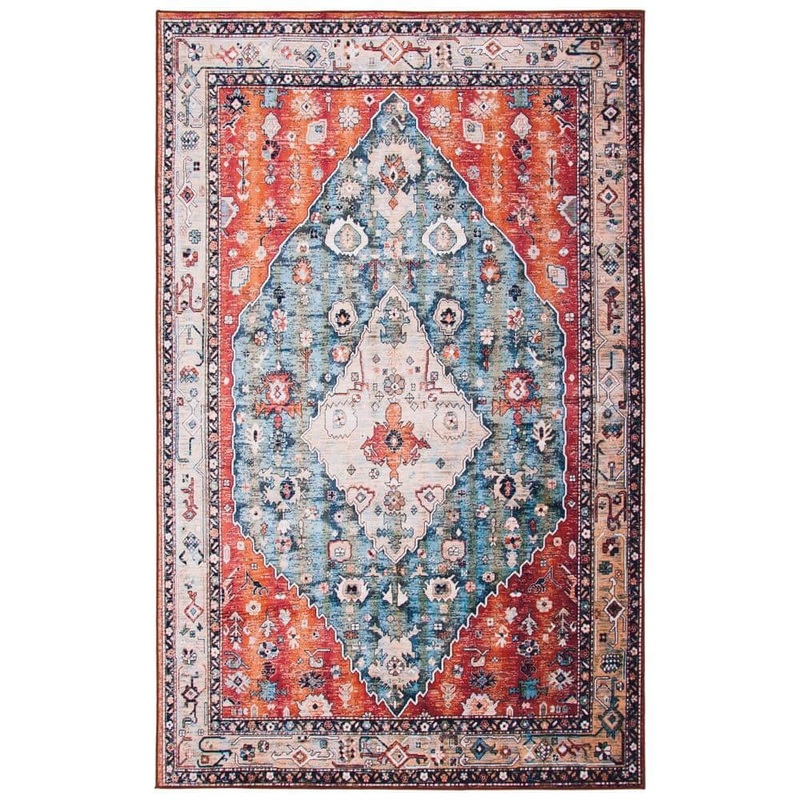 SAFAVIEH Tuscon Beige/Blue 7 ft. x 9 ft. Machine Washable Floral Border Area Rug TSN104B-6