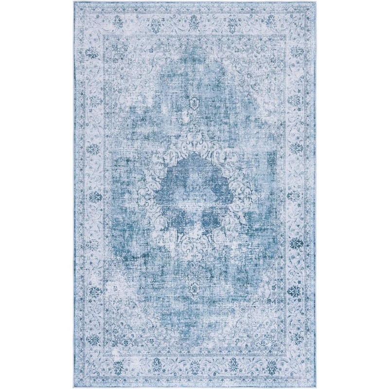 SAFAVIEH Tuscon Green/Gray 8 ft. x 10 ft. Machine Washable Border Medallion Area Rug TSN190Y-8