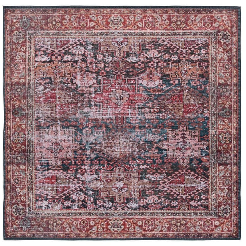 SAFAVIEH Tuscon Rust/Green 6 ft. x 6 ft. Machine Washable Floral Border Square Area Rug TSN114P-6SQ
